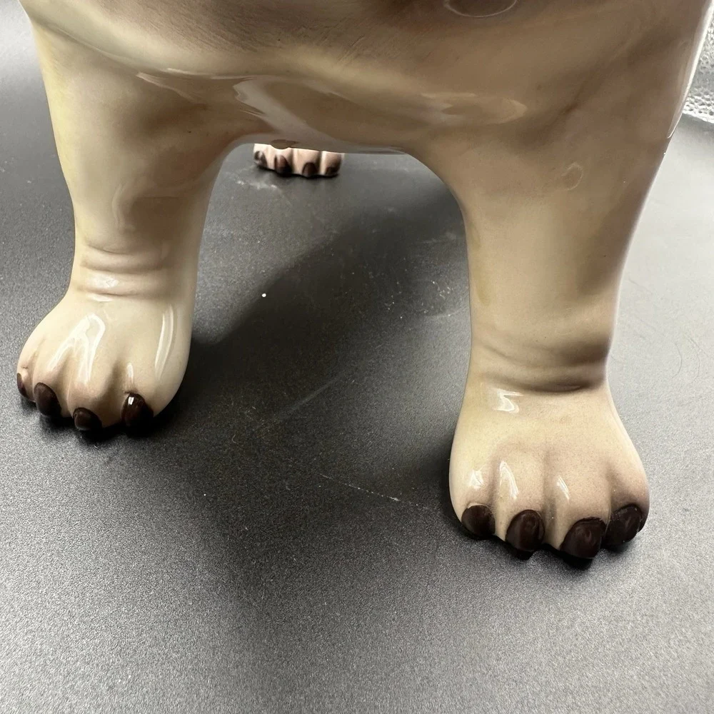 Vintage‎ Bulldog Porcelain Figurine Brown Old Money Decor 8 Inch Tall 10.5